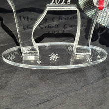 Load image into Gallery viewer, Personalised Reindeer Christmass decoration Plaque Family Name , acrylic ornament gift centrepiece, by Crystal wedding uk
