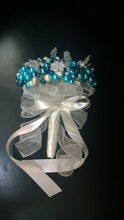 Load image into Gallery viewer, Pearl and crystal wedding bouquet  &amp;  boutonniere  flower girl wand many colours
