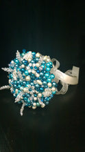 Load image into Gallery viewer, Pearl and crystal wedding bouquet  &amp;  boutonniere  flower girl wand many colours
